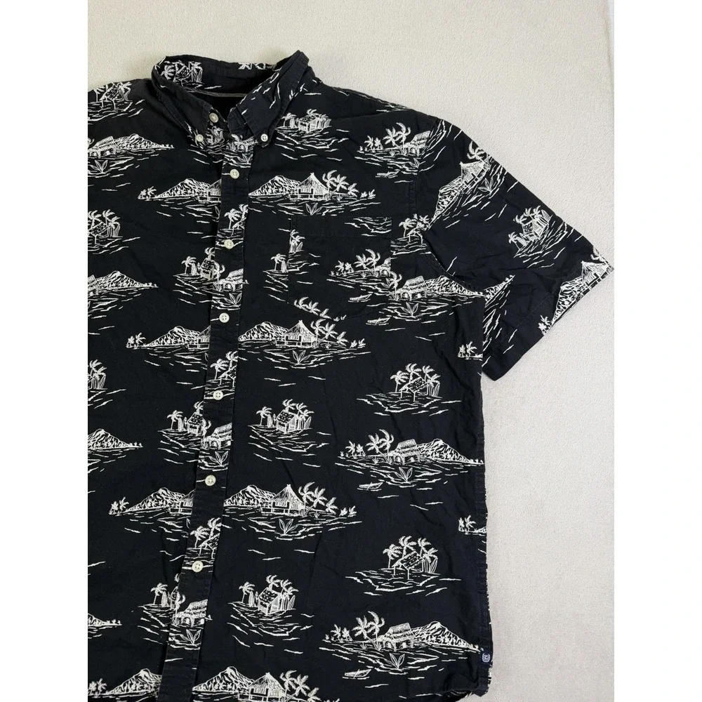 Chaps 100% Cotton Tropical Shirt Mens XL Black Island Print Hawaiian - Picture 7 of 16